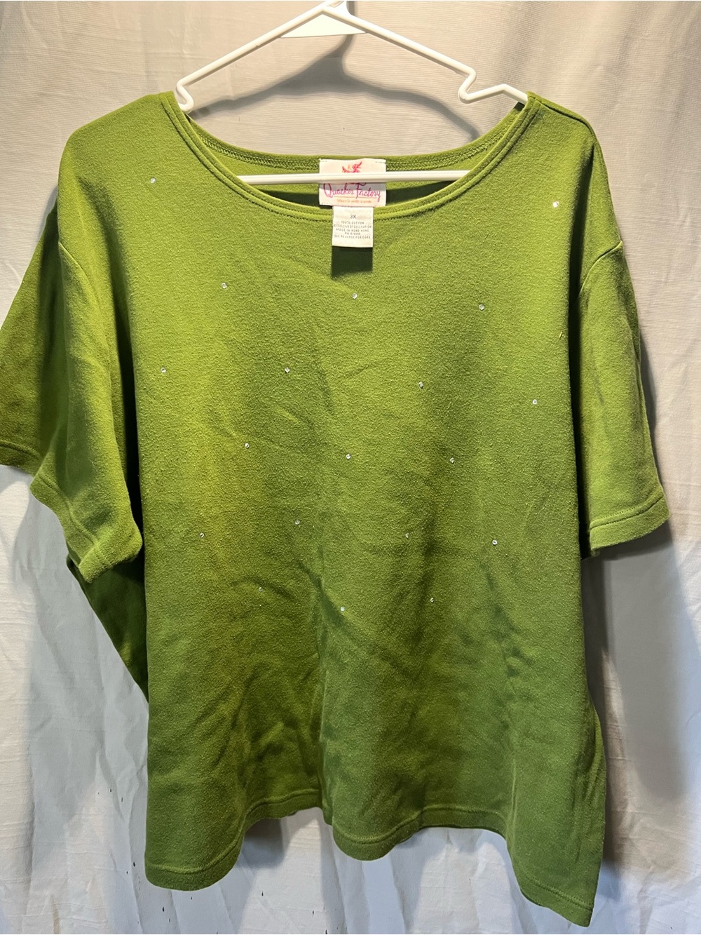 Quacker Factory Lime Green Short Sleeve Top with Rhinestone Accents